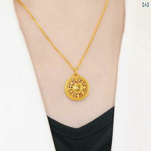 ネックレス レディース 多層 十字チェーン 福文字 八宝 羅針盤 方位磁石 金色 古法砂金 アンティーク調 ジルコニア レトロ 個性的 ファッション 民族風 エスニック ペンダントトップ 万能 ア