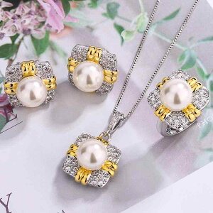 アクセサリー レディース エレガント レトロ アンティーク 宮廷風 高級感 洗練された クールスタイル フェイクパール 指輪 ネックレス ピアス 3点セット