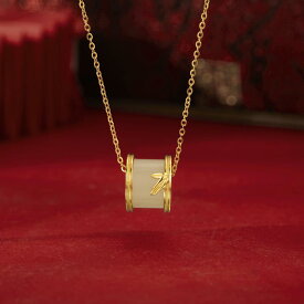 ネックレス レディース S925シルバー 純銀製 玉髄 竹の葉 ドーナツ モチーフ 個性的デザイン 高級感 鎖骨チェーン デイリーユース オフィス カジュアル 通勤スタイル Oリング 多層