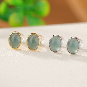 ピアス イヤリング レディース S925純銀製 金メッキ 翡翠 高級感 オーバル カボション レトロ シンプル エレガント 個性的 普段使い オフィス カジュアル フォーマル プレゼント ギフト ゴー