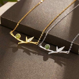 ネックレス レディース 女性用 S925純銀 スターリングシルバー 碧玉 ジェード 竹節 バンブーモチーフ 多層 個性的 高級感 鎖骨ネックレス チョーカー O字チェーン シンプル ファッション 通勤 アクセサリー