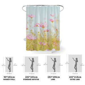 シャワーカーテン 防水 撥水加工 ポリエステル製 ポンジ生地 デジタルプリント ひまわり花柄 おしゃれ かわいい 目隠し 間仕切り モダン シンプル 浴室 バスルーム お風呂用