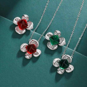 ジュエリー セット レディース 女性用 ルビー エメラルド クリスタル ジルコニア ネックレス 指輪 上品 軽やか ラグジュアリー 花モチーフ プリンセススタイル オフィス 通勤 フォーマル