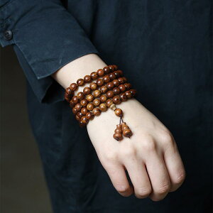 数珠 ブレスレット 念珠 男女兼用 メンズ レディース ユニセックス 天然 黄花梨木 108玉 手作り 研磨加工 レトロ アンティーク調 新中国風 エスニック 民族調 アクセサリー