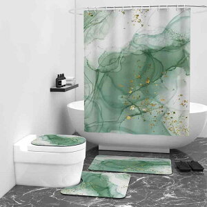 シャワーカーテン 防水 撥水 大理石柄 デジタルプリント 4点セット ポリエステル ポンジー製 モダン シンプル おしゃれ バスルーム 洗面所 間仕切り
