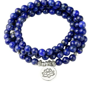 数珠 ブレスレット ネックレス 男女兼用 天然石 パワーストーン ラピスラズリ クリスタル 瑪瑙 アゲート 蓮 OM 仏陀 アイ 108玉 8mm玉 ハンドメイド お守り 開運 厄除け 幸運 ペンダント(x2)