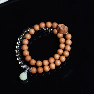 ブレスレット メンズ レディース インド産 老山白檀 8mm玉 6mm玉 仏教数珠 ロングネックレス 研磨加工 2連 レトロ クラシック