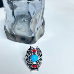 指輪 男女兼用 レトロ ユニーク ブルー ターコイズ 天然石風 合金製 高品質 電気メッキ加工 ファッションリング 通勤 オフィス カジュアルスタイル アクセサリー