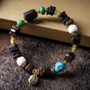 ブレスレット 厄除け 開運 瞑想 ベトナム産 沈香木 琥珀 スペーサービーズ 仏教数珠 不揃い 天然型 民族風 エスニック チベットスタイル パワーストーン コレクション 腕輪 メンズ レディー