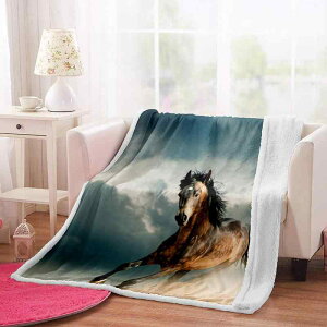 ブランケット デジタルプリント 馬柄 ホースデザイン クリスタルボア フランネル ポリエステル ふわふわ なめらか 軽量 薄手 シングル 昼寝用 ソファカバー オフィス リビング 車中泊 四季