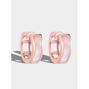 ピアス レディース S925純銀 幾何学 透かし彫り おしゃれなフープピアス ピンクシェル ローズゴールドカラー 日韓風 電気メッキ加工