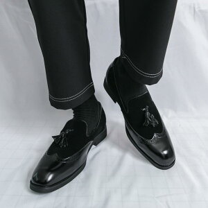 革靴 メンズ 男性用 スリッポン ローファー ドライビングシューズ 通勤用 カジュアル タッセル 切り替え スクエアトゥ PUレザー ゴム底 滑り止め 大きいサイズ ビッグサイズ