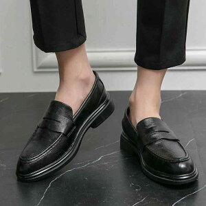 ローファー メンズ 男性用 履きやすい スリッポン シンプル 万能 カジュアル ドライビング ビジネスカジュアル 通勤用 PUレザー アッパー ステッチ ラウンドトゥ 革靴 ゴム底 ブラック ブラ