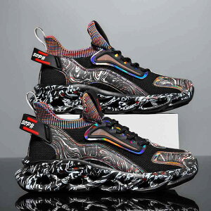 スニーカー メンズ 超軽量 厚底 姿勢UP 3Dプリント ランニングシューズ スポーツカジュアル 男性用 大きいサイズ 通気性 メッシュ素材 合成皮革 レースアップ ローカット オールシーズン