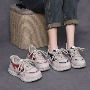 スニーカー レディース 厚底 ダッドスニーカー 通気性 快適 クッション性 本革 メッシュ 発泡ゴム底 レースアップ 配色切り替え スポーツ カジュアル 6-8cmヒール