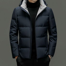 ダウンジャケット メンズ 防寒 保温 防風 吸湿速乾 マシンウォッシャブル ホワイトグースダウン フィルパワー700 フード付き スタンドカラー ビジネス カジュアル 通勤 中年 お父さん 冬用アウター ブルー カーキ グレー