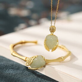 ジュエリー アクセサリー レディース 女性用 S925純銀 金メッキ 和田玉 個性的 セミモチーフ 竹モチーフ 上品 ネックレス ブレスレット 腕輪