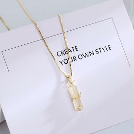 ネックレス レディース S925純銀製 金メッキ 竹モチーフ キャッツアイ ペンダント ボックスチェーン 鎖骨ネックレス 上品なデザイン 個性的 おしゃれ 普段使い カジュアル オフィス ギフト
