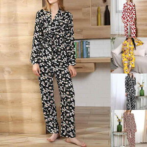 ルームウェア レディース パジャマ 秋冬 小花柄 長袖 ロングパンツ 上下セット Vネック 前開き 再生繊維 薄手 通気性 ストレッチ 快適 保温 部屋着 ワンマイルウェア 黒 赤 ゼブラプリント