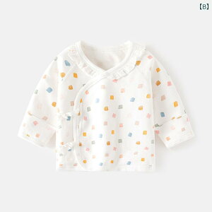 短肌着 新生児 ベビー 男女兼用 綿100% 縫い目なし 肌に優しい ひも結び 前開き 丸首 パジャマ ルームウェア 春秋 出産準備 出産祝い かわいい プリント柄 花柄