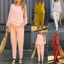 セットアップ レディース 女性用 春夏 ゆったり 大きいサイズ 体型カバー 綿麻 コットンリネン ポケット付き シャツ ブラウス ハイウエスト ワイドパンツ ガウチョパンツ 通勤 オフィス カジュアル リラックス ツーピース 2点セット