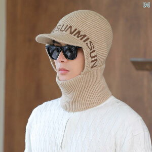 ニット帽 メンズ フェイスマスク 耳当て ネックウォーマー 一体型 裏起毛 厚手 アクリル素材 高機能保温 防寒防風 つば付き サイクリング バイク 自転車 通勤通学 秋冬