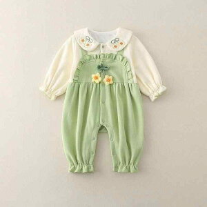 ロンパース 女の子 ベビー服 新生児 春秋 綿 コットン 肌に優しい ダブルレイヤー 長袖 前開き ボタン ニット 花柄 おしゃれ かわいい お宮参り お食い初め 退院着 普段着 カバーオール