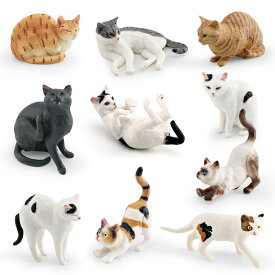 猫フィギュア キッズ 子供用 リアルで精巧なPVC製 三毛猫 アメリカンショートヘア 黒猫 茶トラ猫 かわいい知育玩具 コレクション インテリア オブジェ デスク飾り 複数種類