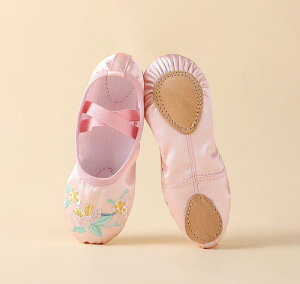バレエシューズ キッズ 子供 大人 レディース 女性用 室内用 柔らかソール 滑り止め コットン裏地 フィット感 ダンス練習 レッスン用 サテン 刺繍 チャイナ風 ピンク オールシーズン