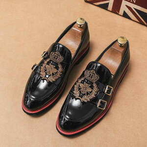 シューズ メンズ 男性用 スリッポン ローファー 革靴 ポインテッドトゥ 低ヒール PUレザー 大きいサイズ レザー切り替え ゴム底 春夏 カジュアル 普段使い 通勤 仕事用