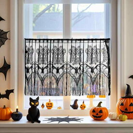 カフェカーテン ハロウィン ドクロ スカル 骸骨 レース ショート丈 アメリカン スタイル 防塵 目隠し 間仕切り 窓 ドア 玄関 キッチン 店舗 業務用 ディスプレイ おしゃれ