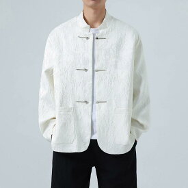 アウター メンズ 男性用 モダンチャイナスタイル 民族風 タンマンスーツ 盤ボタン ジャガード織り 長袖 スタンドカラー レトロ トレンド カジュアル 春秋 大きいサイズ コットン混紡