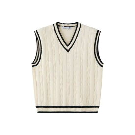ニットベスト メンズ ウォッシャブル ノーアイロン 伸縮性 Vネック 厚手 ゆったり スクールテイスト 通学 制服 重ね着 ノースリーブ ウール混 切り替え 春秋 カジュアル