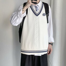 ニットベスト ジレ ユニセックス Vネック スクールスタイル 春秋 学生 カップル ゆったり カジュアル 制服 高校生 大学生 重ね着 レイヤード