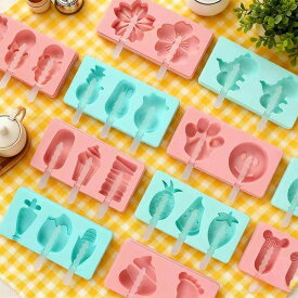 アイスキャンディメーカー 子供用 キッズ 蓋付き 3連 食品グレード シリコン モールド 型 DIY 手作り 家庭用 キャラクター かわいい 動物 フルーツ ユニーク おやつ ひんやり スイーツ アイスバー アイスクリーム