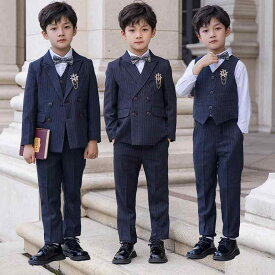 キッズ 男の子 フォーマルスーツ 春夏 上品 発表会 ピアノ 演奏会 卒業式 入学式 結婚式 リングボーイ セットアップ ジャケット パンツ ダークグレーストライプ
