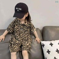 セットアップ キッズ 男女兼用 ヒョウ柄 半袖 シャツ ショートパンツ 夏 薄手 カジュアル 子供服 2点セット