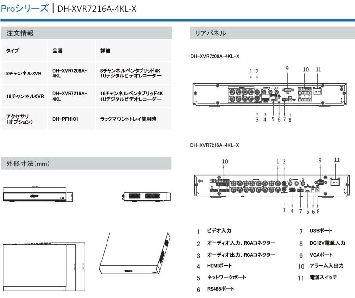 楽天市場】DH-XVR7216A-4KL-X 16チャンネルペンタブリッド4K 1U 