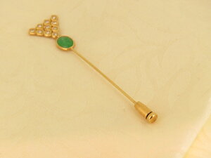 【即納】超お買い得品胸元をおしゃれにK18ダイヤ*ヒスイ ピンブローチ