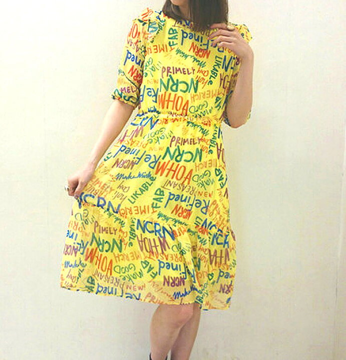 楽天市場 ワンピース レディース 春 夏 リゾートワンピース 沖縄 派手 夏ワンピ シャツワンピース ロゴ 総柄 ロング シャツワンピ イエロー 黄色 膝丈 10代 代 長袖 ブラウス シャツ Nicoron ニコロン ブランド ワンピース 送料無料 セドールjapan