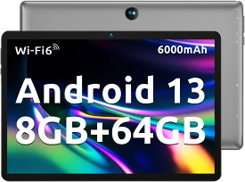 【5/9(木)20時～P10倍&最大2000円クーポン】タブレット Wi-Fi Android13 10.1インチ 8GB(4GB+4GB拡張) RAM 64GB ROM 1TB拡張可能 6000mAh大容量バッテリー 1280*800IPS 4コアCPU GMS認証 Bluetooth5.0 2.4G/5G Wi-Fi 分割画面機能搭載 Widevine L1サポートOTG転送サポート