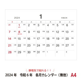 【2024年/令和6年版カレンダー】静電気で貼れるSeeCatch各月カレンダー(無地)A4(210×297mm)シーキャッチカレンダー2024年/令和6年【メール便(日本郵便)なら送料無料！】