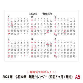 【2024年/令和6年版カレンダー】静電気で貼れるSeeCatch年間カレンダー（片面6ヶ月/無地）A5（148×210mm）シーキャッチカレンダー2024年/令和6年【メール便(日本郵便)なら送料無料！】
