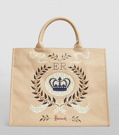 HarrodsハロッズLarge Queen's Platinum Jubilee Shopper Bag ・エリザベス女王 クイーンプラチナジュビリートートバッグ（ベージュ）