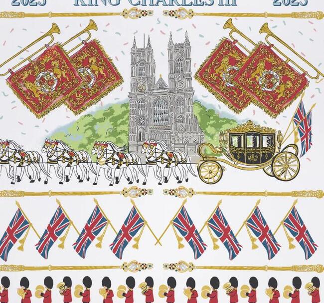 超特価ULSTER WEAVERSアルスターウィーバーズ Ulster Weavers Charles Celebration Tea  Coronationチャールズ国王 Towel King 2023 III 戴冠コロネーションティータオル・ホワイト 配膳用品・キッチンファブリック 