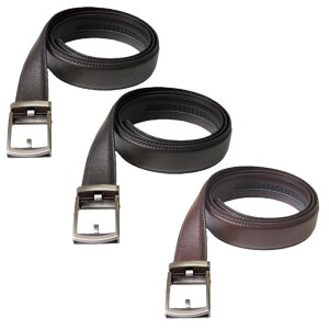 牛革ラチェット式ベルト 3本セット 黒2本+茶1本 ファミラ メンズ 紳士用 穴なし ベルト