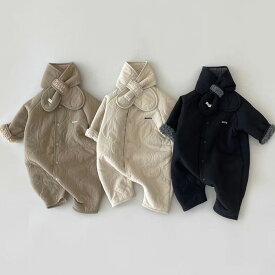 【楽天1位】ロンパース 長袖 マフラー付き ベビー ベビー服 女の子 男の子 カバーオール キッズ 綿 コットン 裏起毛 裏ボア アウター 長袖 防寒 子供服 新生児 赤ちゃん おしゃれ 可愛い 66 73 80 90cm 子ども服 出産お祝い プレゼント 誕生日 入園 保育園 春 秋 冬 お出かけ