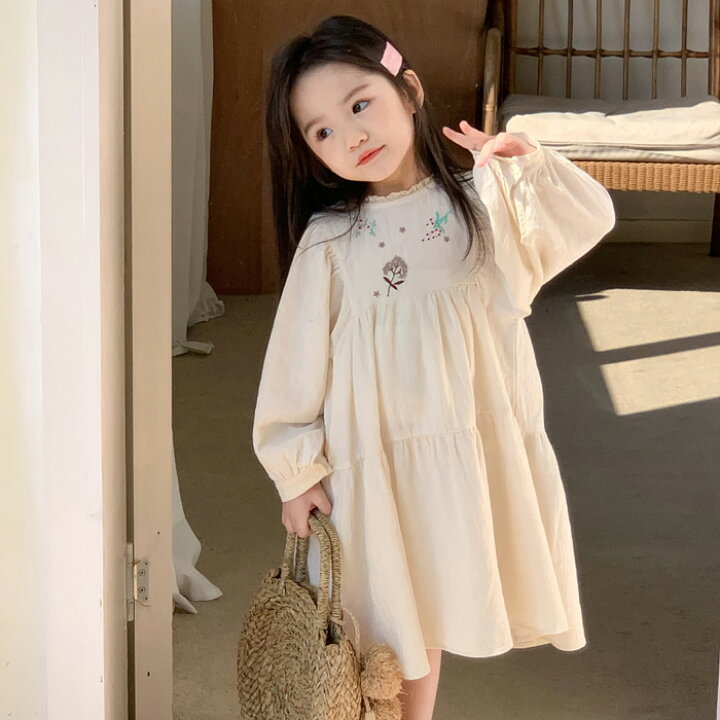 楽天市場】刺繍 長袖ワンピース キッズ ベビー ガールズ 女の子 女児  