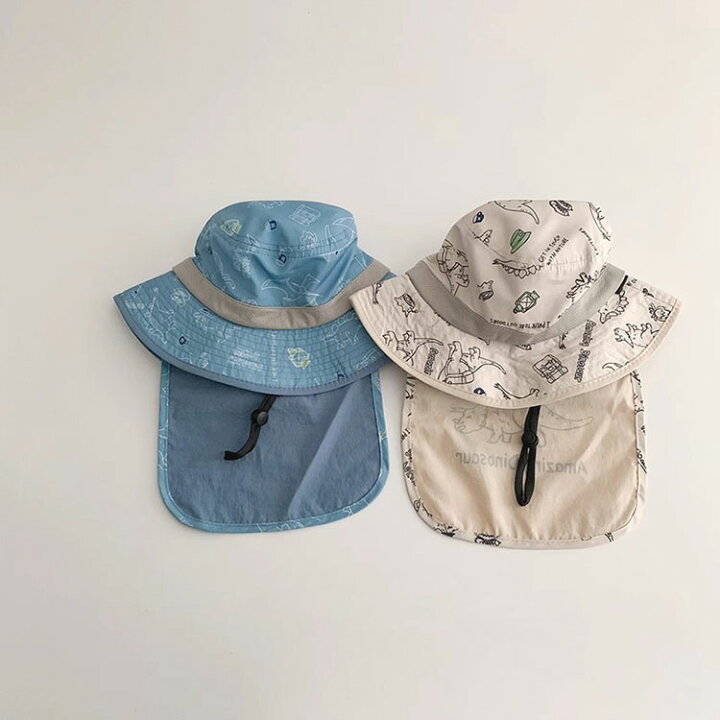 楽天市場】ベビー 日除けハット 日よけ 帽子 恐竜柄 UVカット タレ付き 