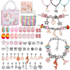 ビーズ DIY ブレスレット 3本 子供 腕輪 ネックレス 66pcs ビーズ 女の子 小学 アクセサリー おしゃれ かわいい おもちゃ 手作り 創造力 収納ケース付き ペンダント アクセサリーキット クリスマス 誕生日 プレゼント ギフト